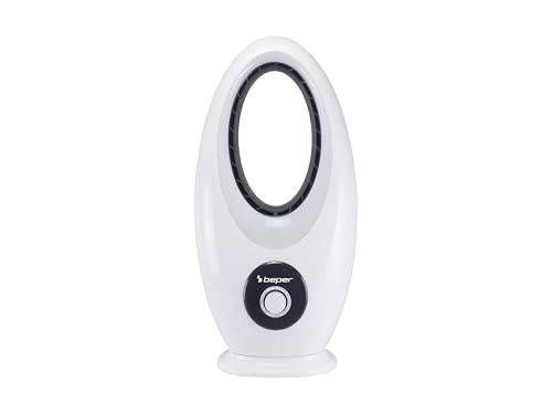 beper P206RAF110 Ventilador de pie moderno sin aspas, 50 W, Silencioso, Oscilante y con 3 velocidades de ventilación, Diseño seguro e innovador para una distribución eficaz del aire, Blanco
