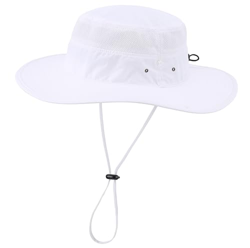 Connectyle Wide Brim Sun Hat for Men Breathable Cowboy Boonie Hat UPF 50+ Sun Protection Bucket Hat for Fishing Hiking (White)