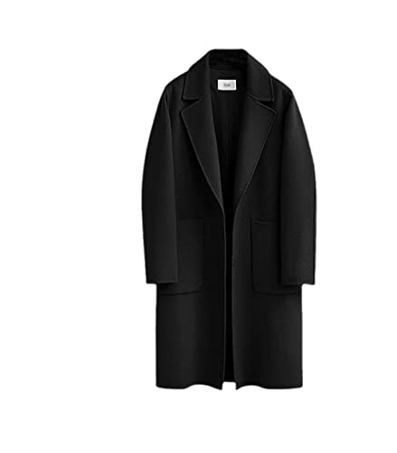 Deepsko Damen Wollmantel Große Größe Lose Mischung Wintermantel Langarm Wollmantel, Schwarz , 50