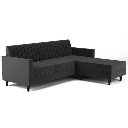 Image of FURNY Carlo 4 Seater - L Shape Convertible Sofa Set for Living Room Furniture Sets 3 Piece Small Sofa, Modular Sectional Couch for Small Space, Upholstery-Velvet Fabric (Grey)