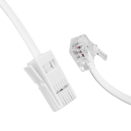 Gments 3 Metres 6P2C 2-Pin Phone Extension Cable - BT Plug to RJ11 Male Broadband Telephone Lead for UK Landline ADSL Fax Modem Dial-up, White