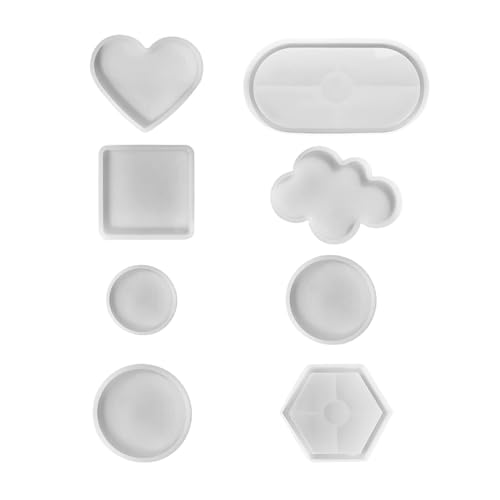 YFaith Moule pour Resine Epoxy, 8 Pièces Moule en Silicone pour Resine, 6 Formes, Moulle Plateau Resine Epoxy, Moule pour Plateau en Plâtre, pour Fabrication...