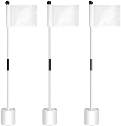 3 Set Golf FlagSticks Flags with Cups Practice Putting Green Flag Golf Pole Pin Flagpole Golf Hole Cup Nylon Golf Flags Portable Mini Golf Flag Sticks 2 Section Design for Yard Backyard Golf Course