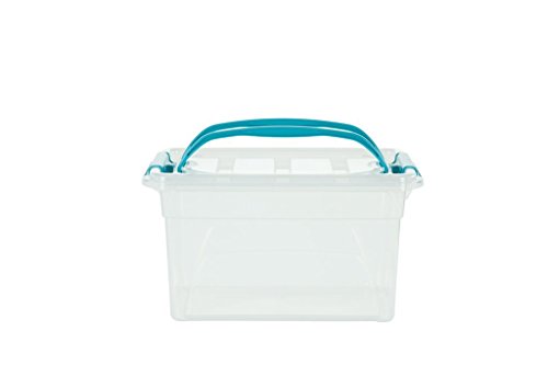 Whitefurze 7L CARRY BOX SECURE LID STRONG HANDLE CLEAR PLASTIC STORAGE CONTAINER TEAL CLIP