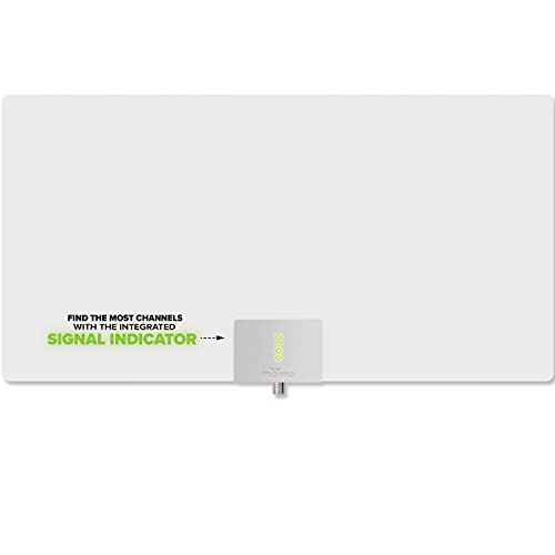 Mohu Leaf Supreme Pro Paper-Thin Indoor TV Antenna, Amplified, UHF VHF, 65-Mile Range, Multi-Directional &ndash; w/12 ft. Cable, Signal Indicator