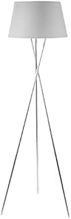 First Choice Lighting Modern Chrome Tripod Floor Lamp with Matching Grey Fabric Shade