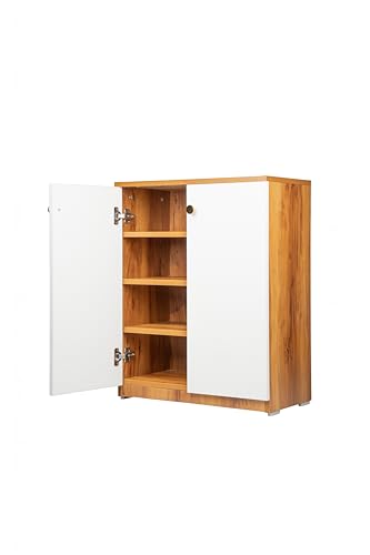 Image of Shoe Storage Cabinet with Doors, Engineered Wood Wooden Shoe Rack Organizer for 8-12 Pairs, Space Saving Shoe Cupboard for Entryway, Bedroom, Living Room, Hallway(SHEESHAM&White 4 Shelf)