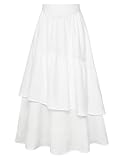 Belle Poque Plus Size Skirts for Women Tiered Long Skirts Ruffle Skirts Flared Pleated Skirt with Pockets White XXL