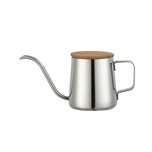 Cafetera de acero inoxidable de 250 ml, cuello de ganso con tapa de 6 mm, perfecta para elaboración casera, cocina y cafeterías, color plateado