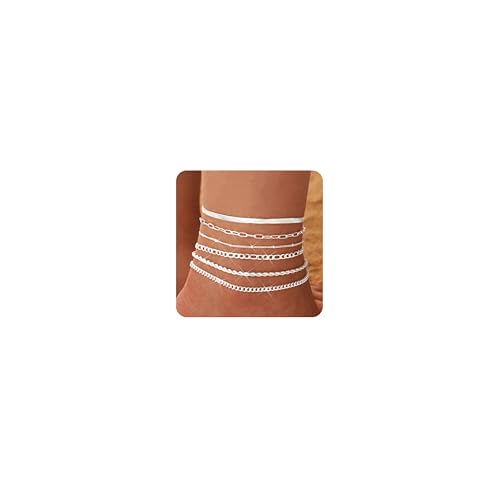 Image of Besteel Ankle Bracelets for Women Waterproof - 14K Gold Plated Non Tarnish Layered Cuban Link Chain Rope Figaro Herringbone Anklets Set Plus Size Anklet Summer Foot Jewelry Gift Adjustable 8-12 Inch