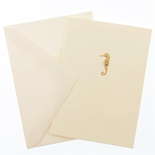 Image of Graphique Seahorse La Petite Presse Boxed Notecards - 10 Embossed and Embellished Gold Foil Seahorse Blank Cards with Matching Envelopes, 3.25 inch inch x 4.75 inch inch inch (L1329CB)