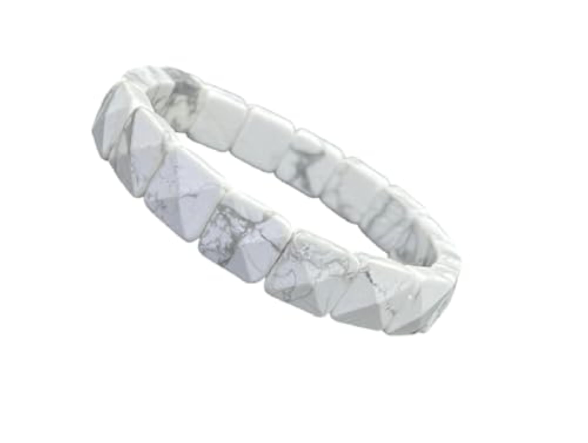 Howlite Pyramid Stone Bracelet, Unisex Stretchable