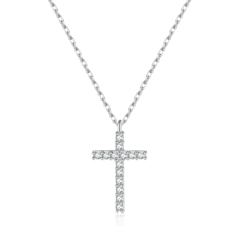 SLUYNZ Solid 925 Sterling Silver CZ Cross Choker Necklace for Women Teens Girls Cross Pendant Necklace (A-Silver)