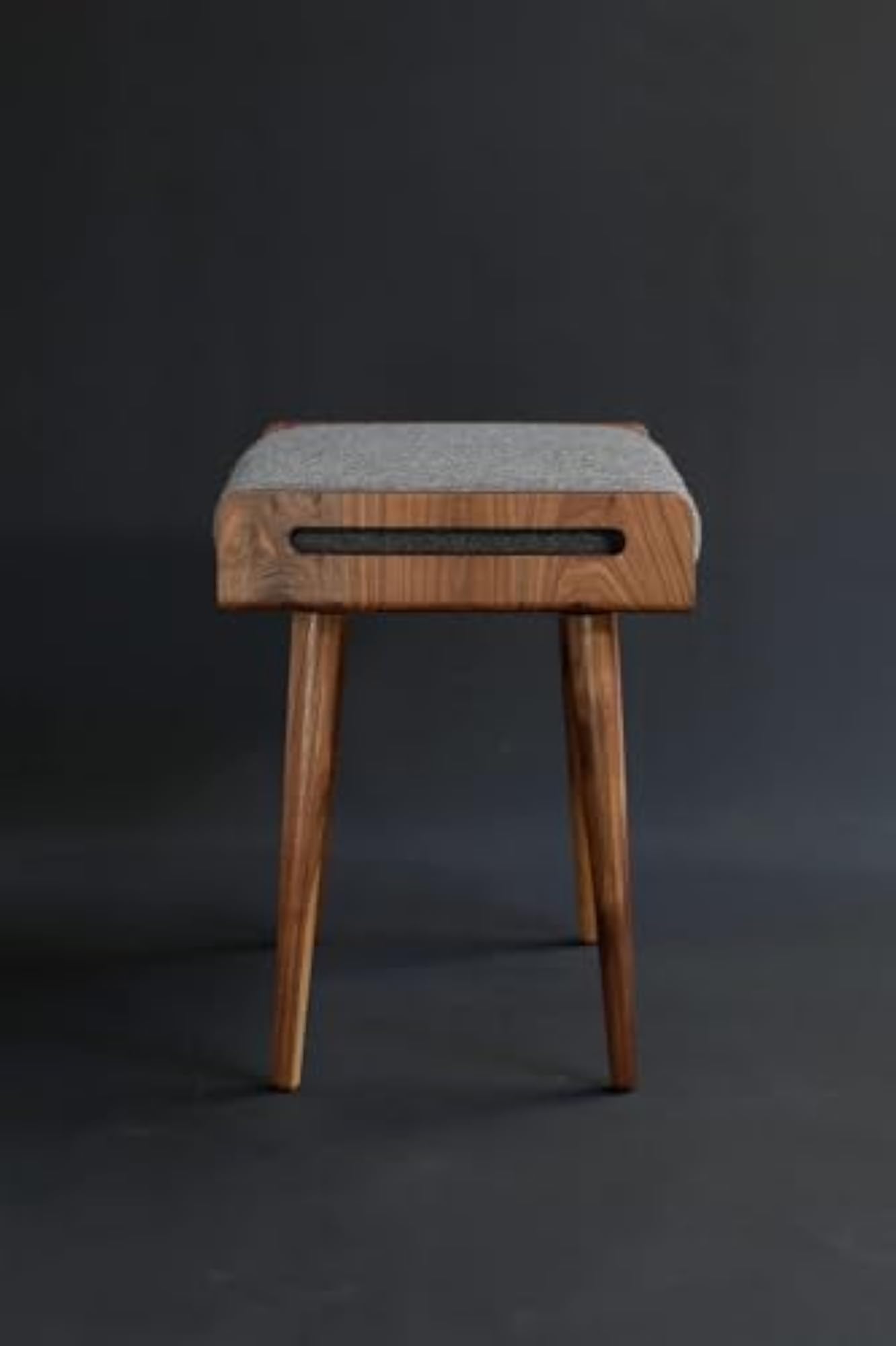 Solid Sheesham Wood Stool with Cushion and Handle