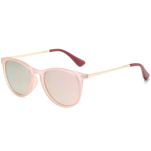 CIKJUK Polarisées Lunette de Soleil Enfant - Protection UV400 Cadre Rond Métallique Miroir Lunettes Soleil Fille Garçon - Or/Rose miroir