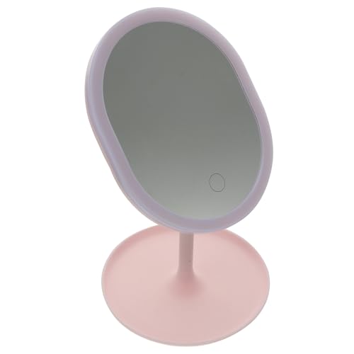 PENIKOKO Espejo de Maquillaje de Mesa LED Ajustable 3 Niveles Color Rosa Espejo de Tocador Portátil para Baño y Dormitorio Luz para Maquillaje Detallado