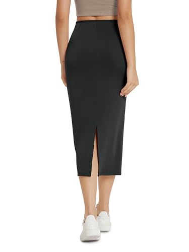 ODODOS Modal Soft Midi Skirt for Women Back Slit High Waist Casual Long Pencil Skirts with Pockets