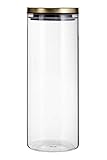 Premier Housewares Freska Rnd CLR Vorratsglas, 1600 ml, goldfarbener Metalldeckel