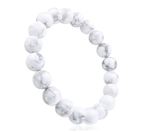 Adabele 1pc Real Natural White Howlite Gemstone Beaded Bracelet 7 inch Stretch Chakra Healing Crystal Stone Jewelry Energy Quartz Rock GB8-23