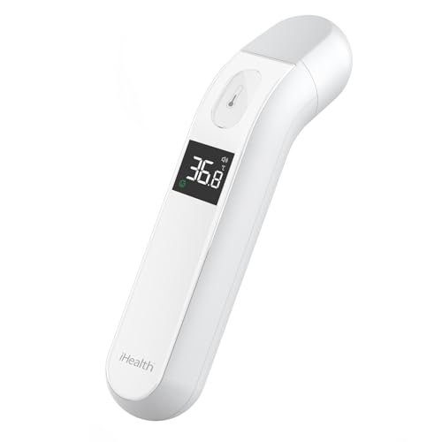 iHealth Digital Thermometer for Adults and Kids - Infrared Forehead Thermometer with Color Fever Indicator - Touchless, Fast, Accurate Results in 1 Second - Silent Mode, Easy-to-use for Home - PT2L