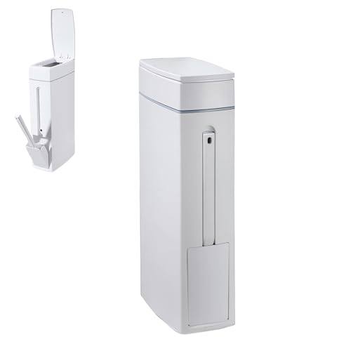 4.5L Bathroom Bin with Toilet Brush Slim bathroom bin with Pop Up Lid Narrow Waste Dustbin Trash Can And Hidden Brush Set for Office Kitchen Bedroom Living Room Narrow Space