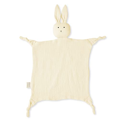 Image of Ali+Oli Cuddle Bunny Security Blanket - Soft & Breathable Muslin, Plush Baby Blanket for Girls & Boys, Pre-Washed Cotton, Bunny Theme (Beige)