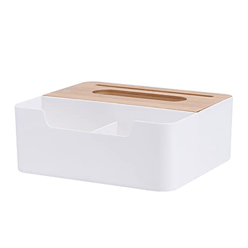 JiuRan Boîte à mouchoirs en plastique avec couvercle en bambou - Boîte de rangement pour la maison ou le salon - Boîte de rangement (L) Cover
