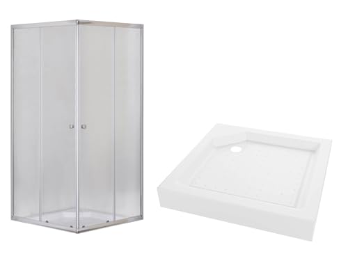 VBChome Cabina de ducha de 80 x 80 x 185 cm, cromo con plato de ducha, plato de ducha cuadrado, entrada esquinera, puerta corredera, mampara de ducha, cristal de seguridad transparente, mampara de