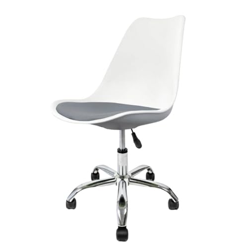 Image of Amazon Brand - Umi Faux Leather Height-Adjustable Modern Revolving Rotary Arm Office Study Desk Chair - Ideal for Spa, Bar, Home - White & Dark Grey Color