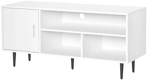 HOMCOM Modern TV Stand Cabinet for TVs up to 60 Inches with Cable Hole, Storage Shelf, Home Entertainment Unit Center, for Bedroom Living Room, White