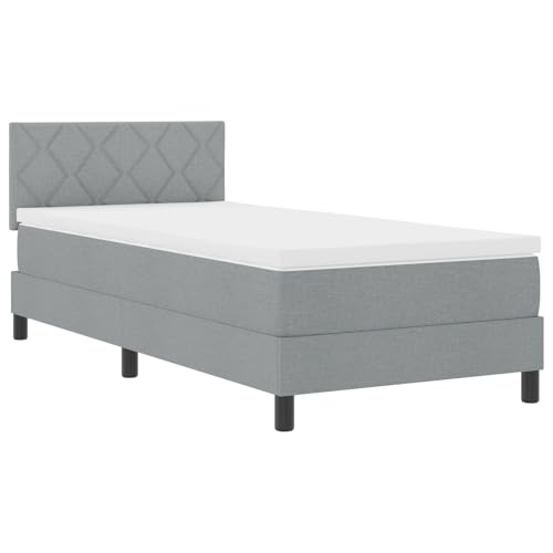 vidaXL Cama con somier con colchón y LED, color gris claro, 90 x 190 cm, tela