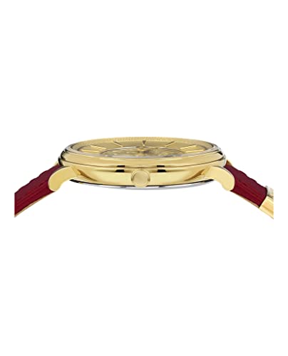 Versace V-Circle Medusa Collection Luxury Womens Watch Timepieces with a Burgundy Strap Featuring a Gold Case and Dial2