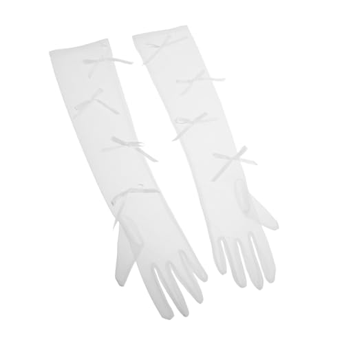 Guantes largos de novia con lazo romántico y malla Holibanna
