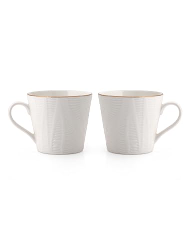 Image of Clay Craft Ace Impression Ceramic Gold Line Coffee Mugs /Tea Cups Set of 6 Pieces, 200ml, White (Ace), Tea Cup Set of 6, Mugs for Coffee, Cups Set of 6, Ideal for Gifting, Perfect for Home and Office