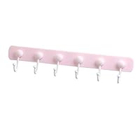 misppro Wall Mounted Self Adhesive Hook er, Hooks Rail, Plastic Rack for Coat, Robe, Clothes, Towel, Umbrella - Pink