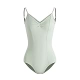 HROYL women's Classic V-neck Gymnastics Camisole Leotard With Adjustable Straps for Ballet Dance,3S-C11-Grayish Green,size M