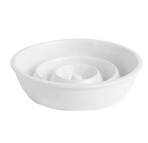 WOLKKAM 猫と犬用 窒息防止スローフィーディングボウル 転倒防止 厚みのあるセラミック製スローフィーディングボウル ペット用品 (ホワイト,8インチ)