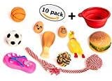 Dog Puppy Teething Toys | Chew, Squeaky, Rope, Rubber Toys for Small, Medium, Large Dogs | Durable, Tough, Non-Toxic, Chewing Toy Set Gift Pack Of 10 + Bonus Travel Bowl By GloBal Pet