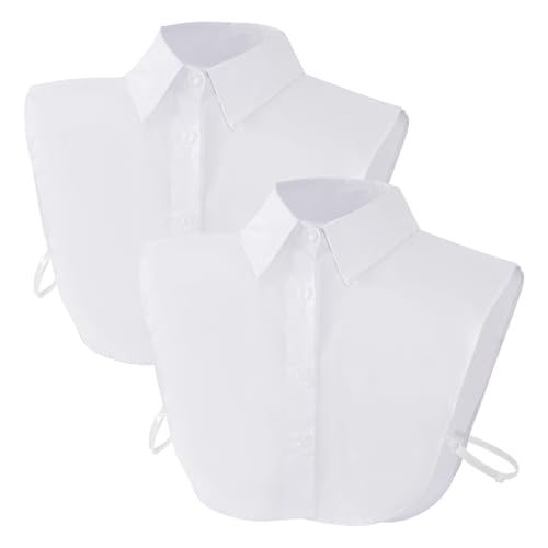 Haakong 2 Pcs Fake Collar Detachable Dickey Collar Faux False Collar Half Shirts for Women Graduation Daily Wear (1 White)