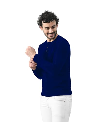 Image of Men's Long Sleeve Henley T-Shirt with Button Placket | Soft & Comfortable Casual Wear