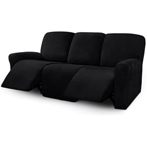 ULTICOR Velvet 8-Pieces Recliner Sofa Covers Stretch Reclining Couch Covers for 3 Cushion Reclining Sofa Slipcovers Furniture Covers Thick Soft Washable (3 Seater Recliner Cover, Black)