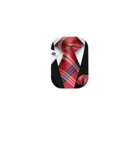 Image of HISDERN Mens Ties Set Stripe Plaid Ties for Men and Pocket Square Cufflinks Formal Silk Necktie Wedding Business