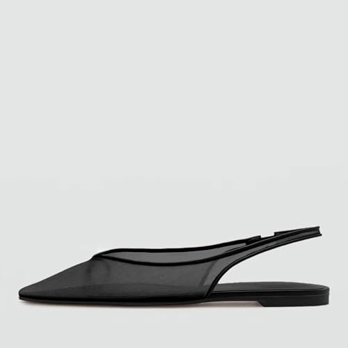 Image of Black Mesh Slingback Flats for Women Stylish Pointed Toe Design with Comfortable Mesh Material for Breathable Party Dress Elegant Shoes Size 11