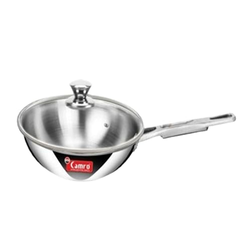 Image of Camro Triply Artisian Deep Fry Pan 1.8 Liters with Glass Lid | Steel Pan | Induction Friendly | Omelette | Gas Stove Compatible | Dishwasher Safe | 6 Years Warranty