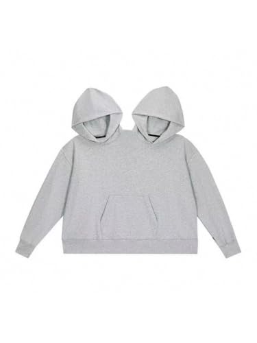 Xojbzoo Y2K Matching Hoodies for Couples Double Head Connected Sweatshirt Funny Two Person Hoodie His and Hers (Grey One Size)