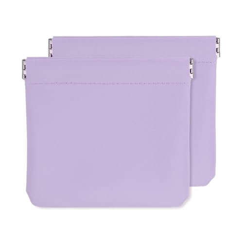 uxcell 2Pcs Coin Purse for Women, Leather Small Organizer Pouch, Portable Mini Storage Makeup Bag for Purse, Purple (5"x5")
