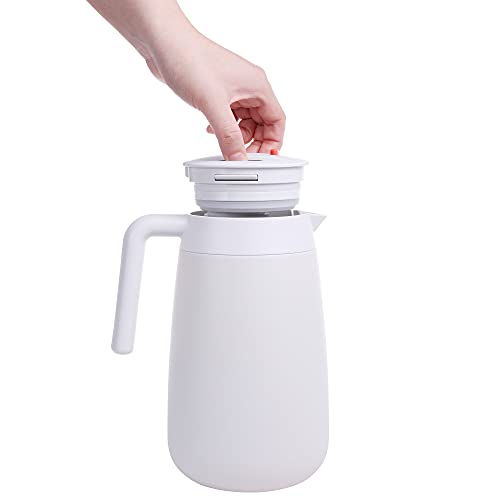 Gint 54Oz Thermal Coffee Carafe, 304 Stainless Steel And Double Walled Insulated Thermos, Wide Mouth 3.4", With Safety Lock, 12 Hour Heat Retention, 1.6L (White) #TOP5