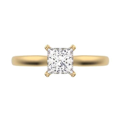 0.53 Ct Princess Cut Diamond Solitaire Classic Vintage Engagement or Promise Ring for Women in Solid 18K Yellow Gold