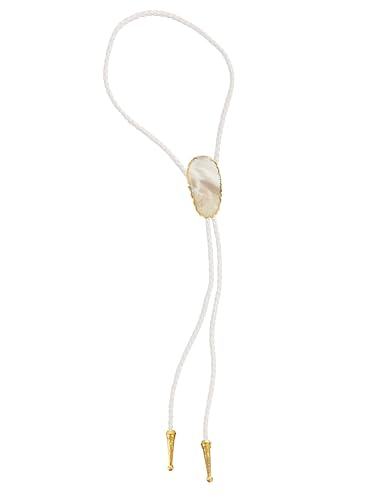 Image of Daisy Del Sol Gemstone Bolo Tie Braided Vegan Faux Leather Natural Stone Gold Handmade Necklace Adjustable Boho Western Jewelry