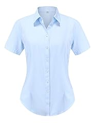 Women Blue Short Sleeve Dress Shirt